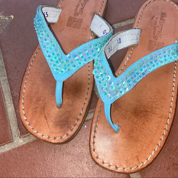 Kid Express Turquoise Sequined Sandals - Picture 2 of 6